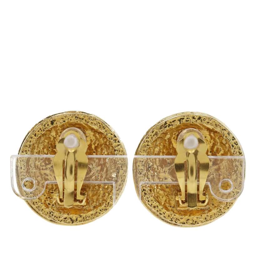 Chanel Gold Plated Rue Cambon Crest Clip On Earrings Gold Metal Very good condition - Back View