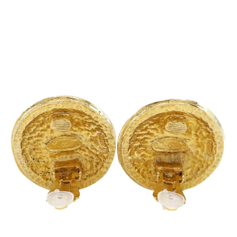 Chanel Gold Plated Rue Cambon Crest Clip On Earrings Gold Metal Very good condition - Inside View