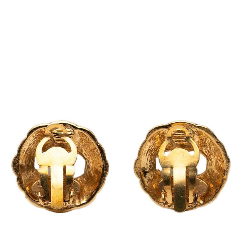 Chanel Gold Plated CC Hollow Round Clip On Earrings Gold Metal Very good condition - Back View