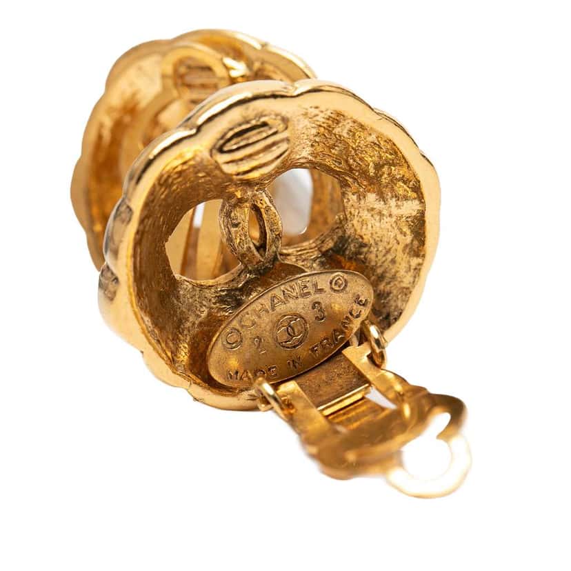 Chanel Gold Plated CC Hollow Round Clip On Earrings Gold Metal Very good condition - Inside View