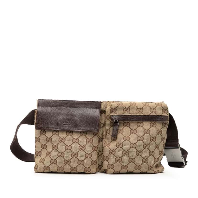 Gucci GG Canvas Double Pocket Belt Bag Brown Canvas Very good condition - Front View