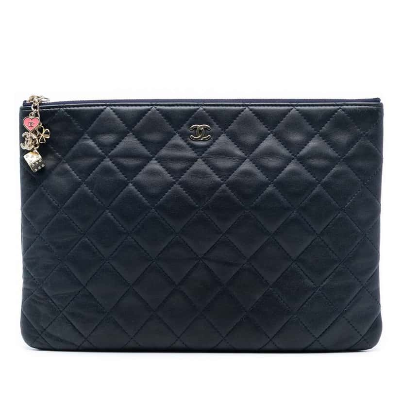 Chanel Medium Quilted Lambskin Casino Beauty O Case Clutch Blue Leather Very good condition - Front View