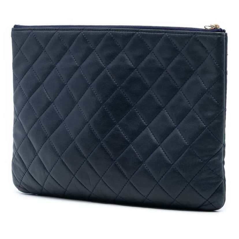 Chanel Medium Quilted Lambskin Casino Beauty O Case Clutch Blue Leather Very good condition - Back View
