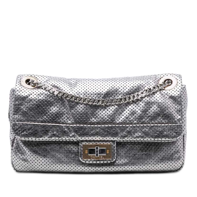 Chanel Medium Reissue Perforated Calfskin Drill Flap Silver Leather Good condition - Front View