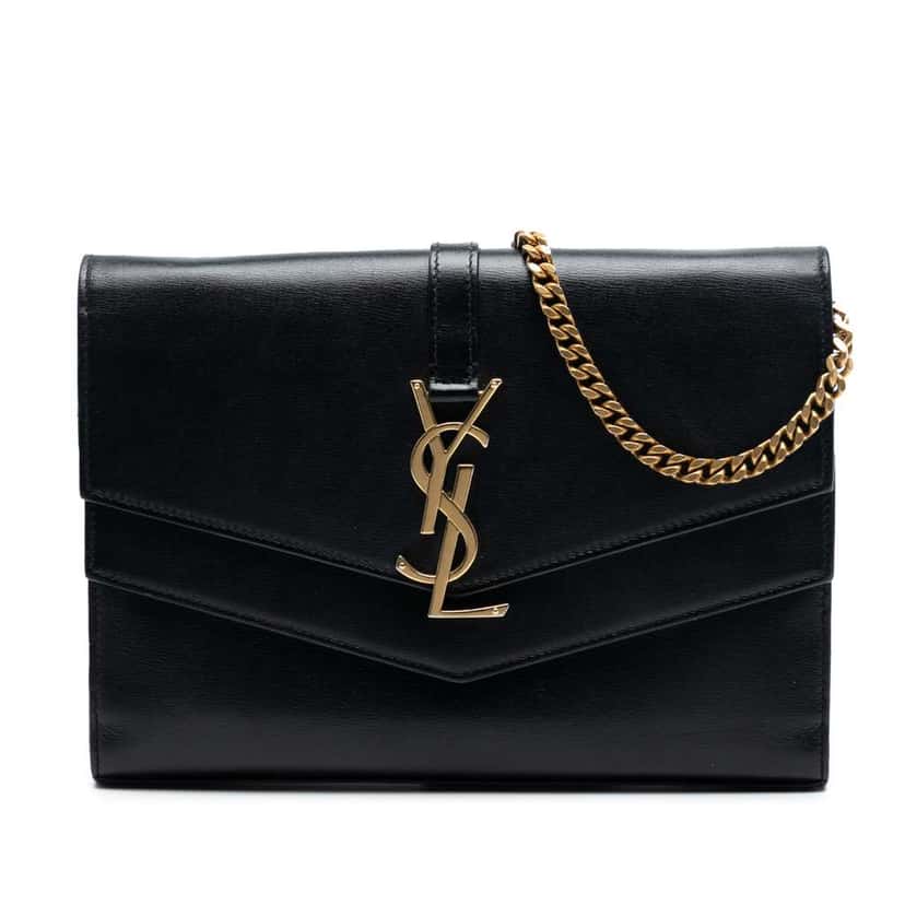 Saint Laurent Leather Monogram Sulpice Wallet on Chain Black Leather Very good condition - Front View