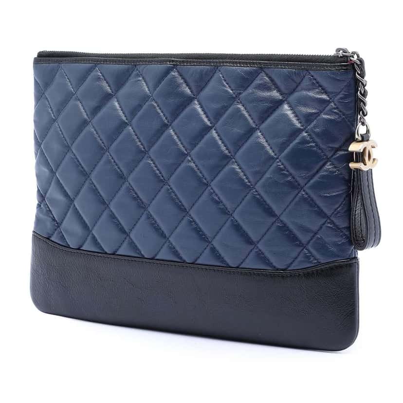 Chanel Medium Aged Calfskin Gabrielle O Case Clutch Blue Leather Very good condition - Back View