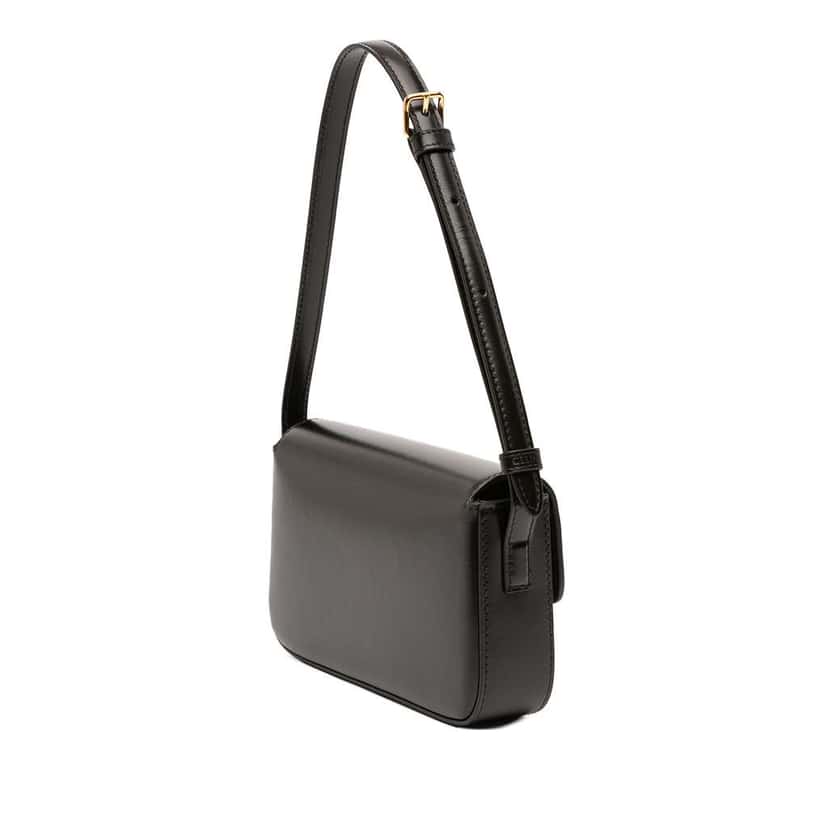 Celine Shiny Calfskin Triomphe Claude Shoulder Bag Black Leather Good condition - Back View