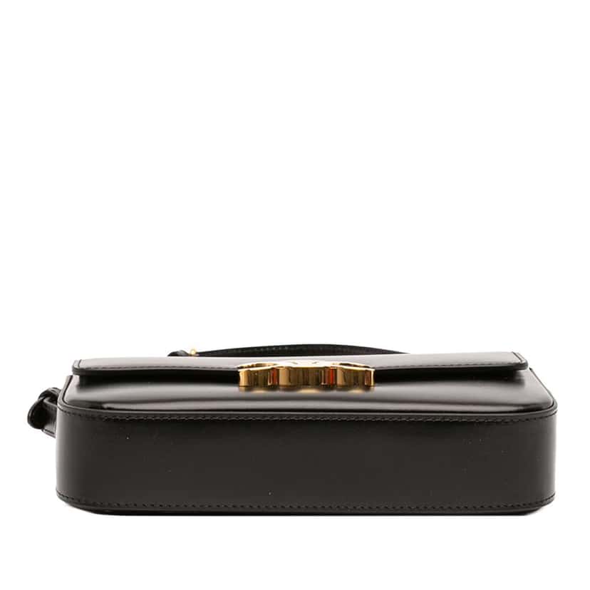 Celine Shiny Calfskin Triomphe Claude Shoulder Bag Black Leather Good condition - Inside View