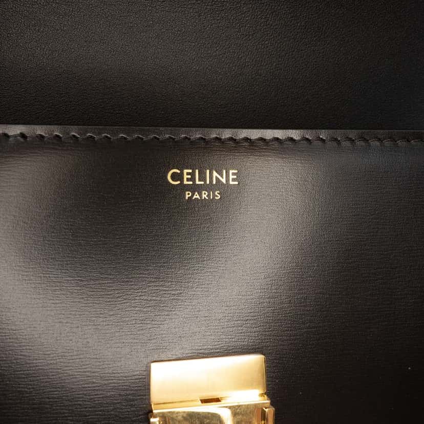 Celine Shiny Calfskin Triomphe Claude Shoulder Bag Black Leather Good condition - Box View