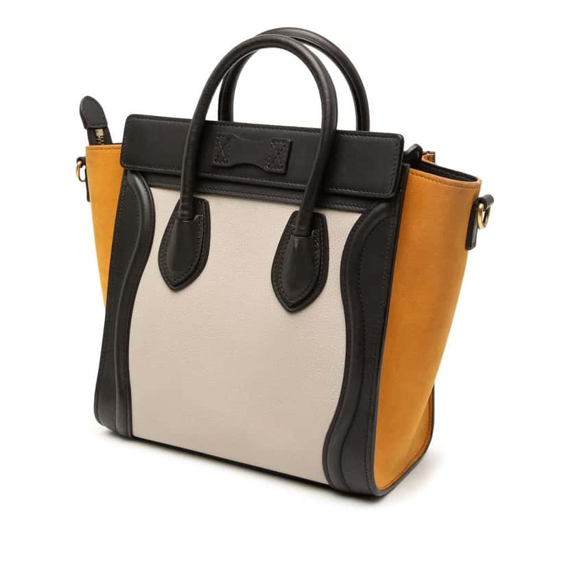 Celine Nano Tricolor Nubuck and Drummed Calfskin Luggage Tote Brown Leather Very good condition - Back View