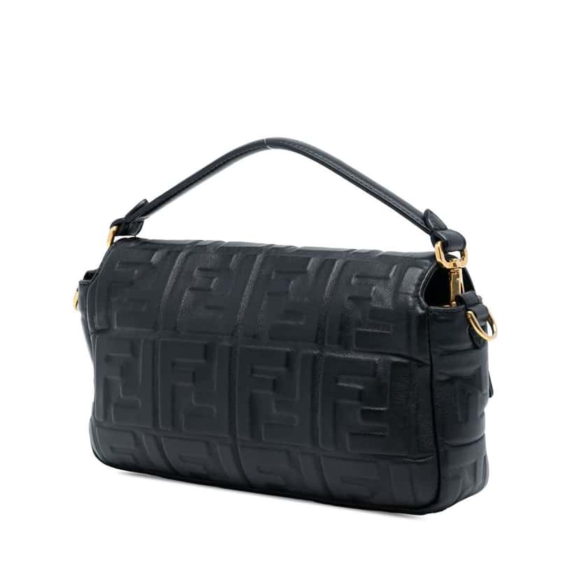 Fendi Zucca Embossed Leather Baguette Satchel Black Leather Good condition - Back View