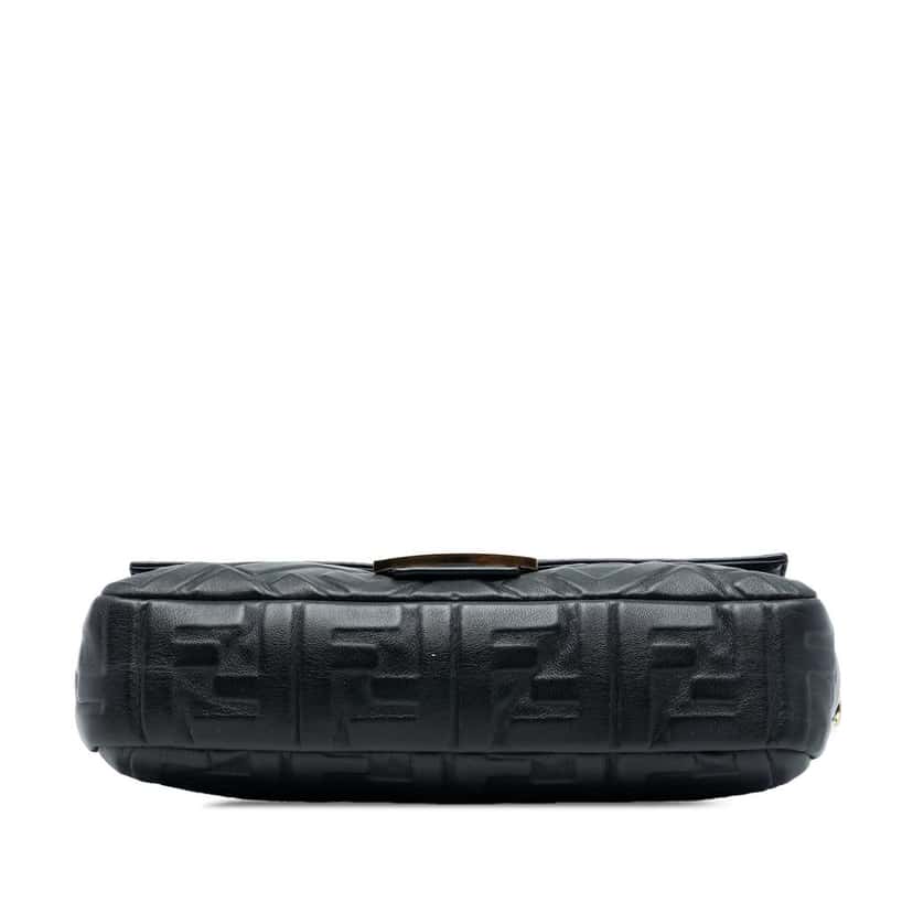 Fendi Zucca Embossed Leather Baguette Satchel Black Leather Good condition - Inside View