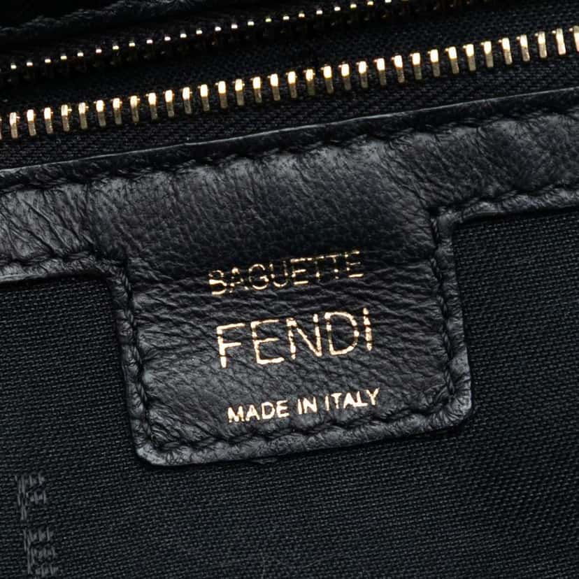 Fendi Zucca Embossed Leather Baguette Satchel Black Leather Good condition - Box View
