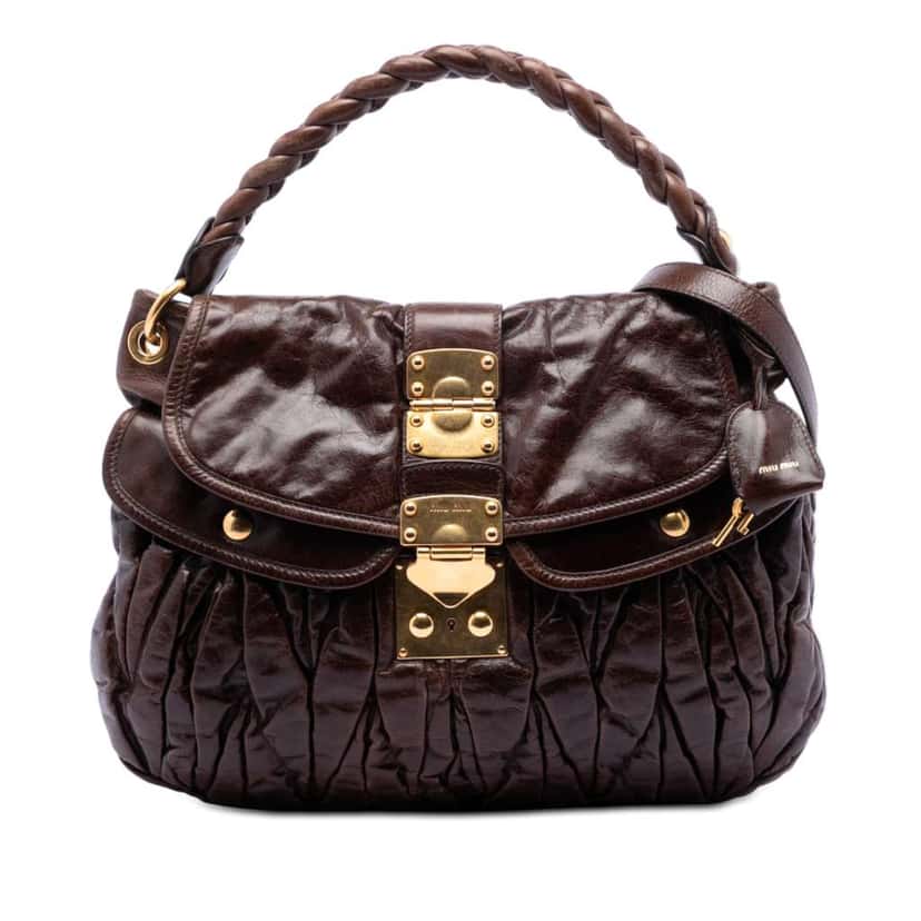 Miu Miu Matelasse Nappa Coffer Hobo Brown Leather Good condition - Front View