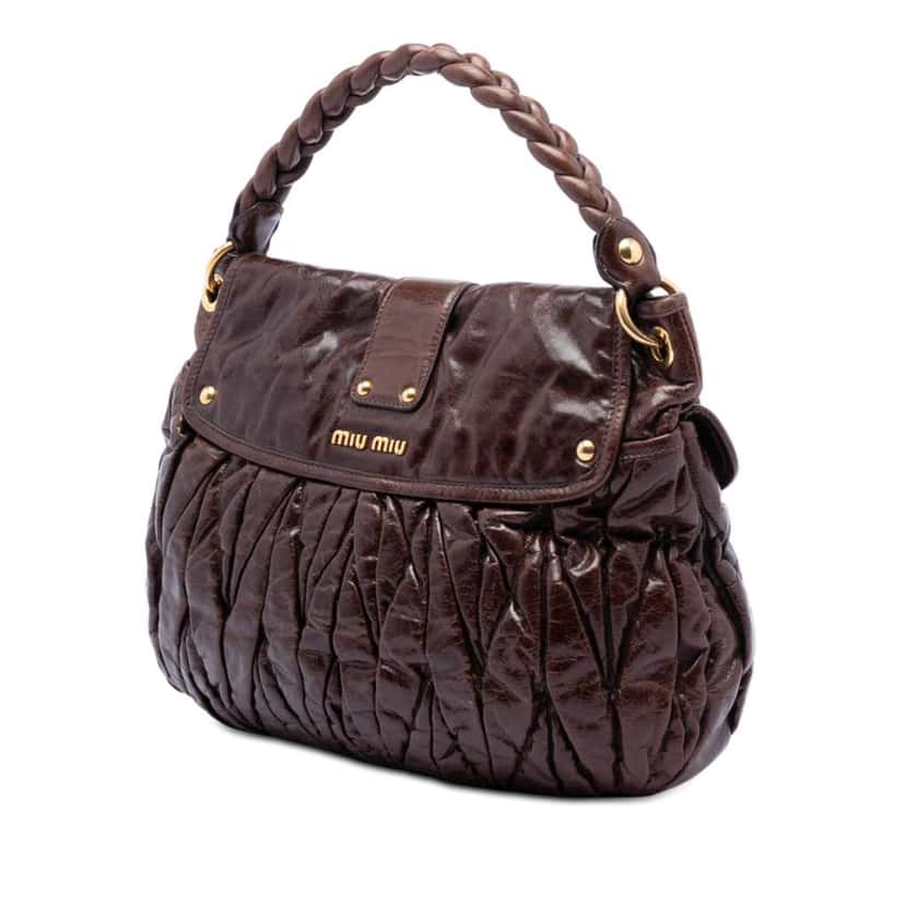 Miu Miu Matelasse Nappa Coffer Hobo Brown Leather Good condition - Back View