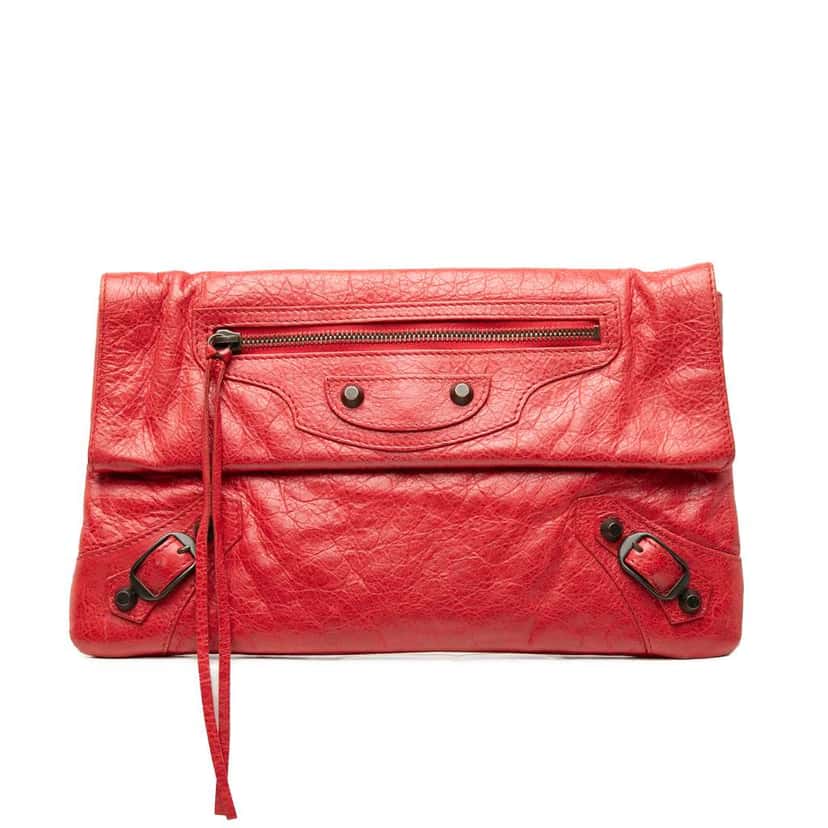 Balenciaga Lambskin Motocross Classic City Clutch Red Leather Very good condition - Front View