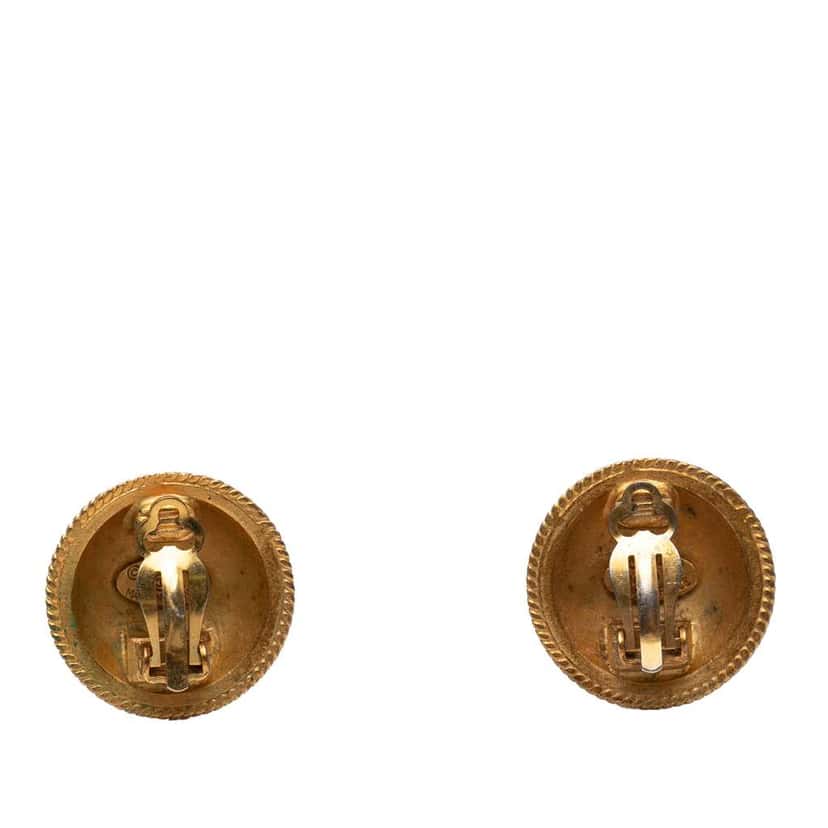 Chanel CC Gold Plated Round Clip On Earrings Gold Metal Good condition - Back View