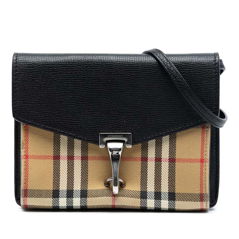 Burberry Small Leather and House Check Canvas Derby Macken Crossbody Brown Canvas Good condition - Front View