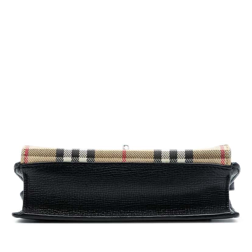 Burberry Small Leather and House Check Canvas Derby Macken Crossbody Brown Canvas Good condition - Inside View