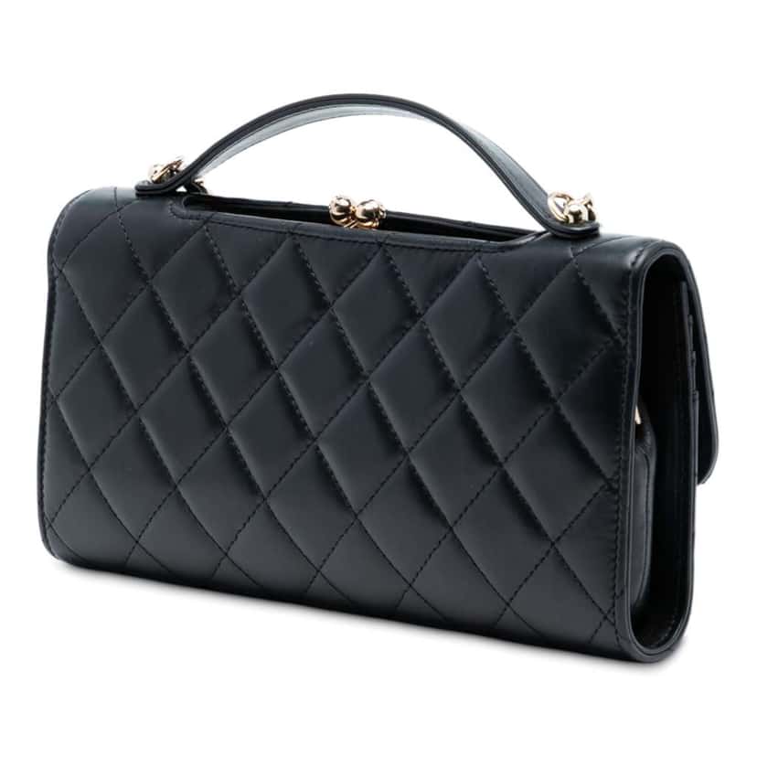 Chanel CC Quilted Calfskin Kiss Lock Flap Phone Holder On Chain Black Leather Very good condition - Back View