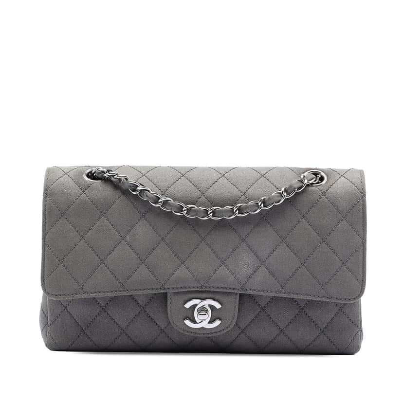 Chanel Medium Classic Suede Double Flap Grey Leather Very good condition - Front View