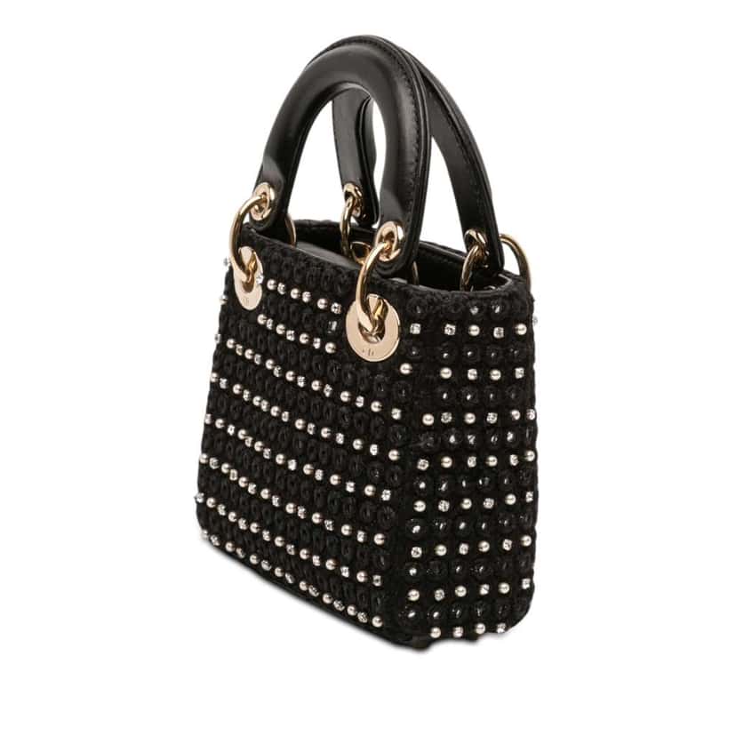 Dior Micro Satin Crystal Embellished Lady Dior Black Satin Very good condition - Back View