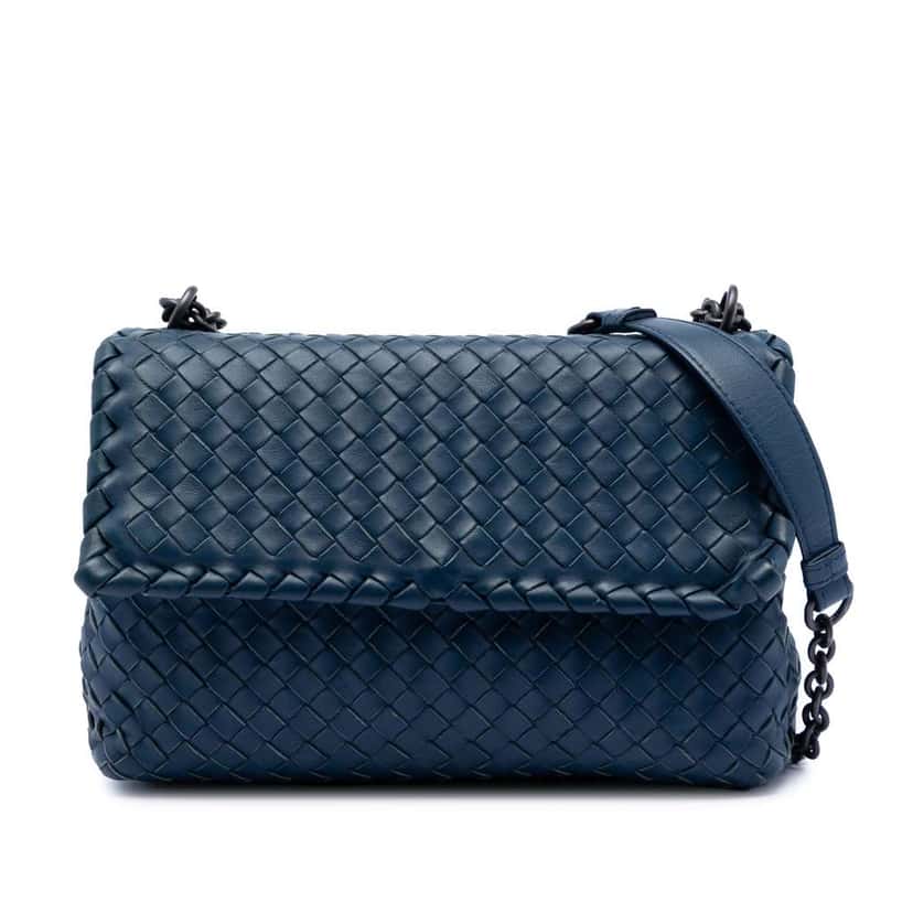 Bottega Veneta Small Nappa Intrecciato Olimpia Crossbody Blue Leather Good condition - Front View