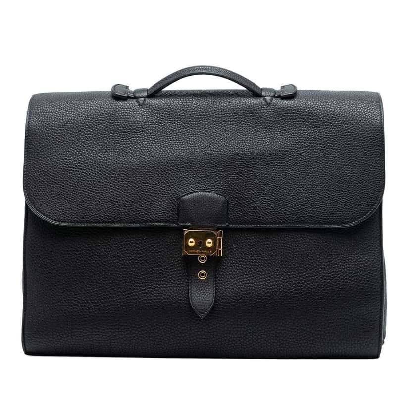 Hermès Togo Sac A Depeches 38 Black Leather Very good condition - Front View