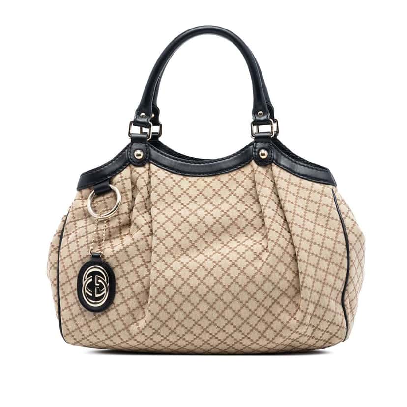 Gucci Medium Diamante Canvas Sukey Tote Brown Canvas Very good condition - Front View