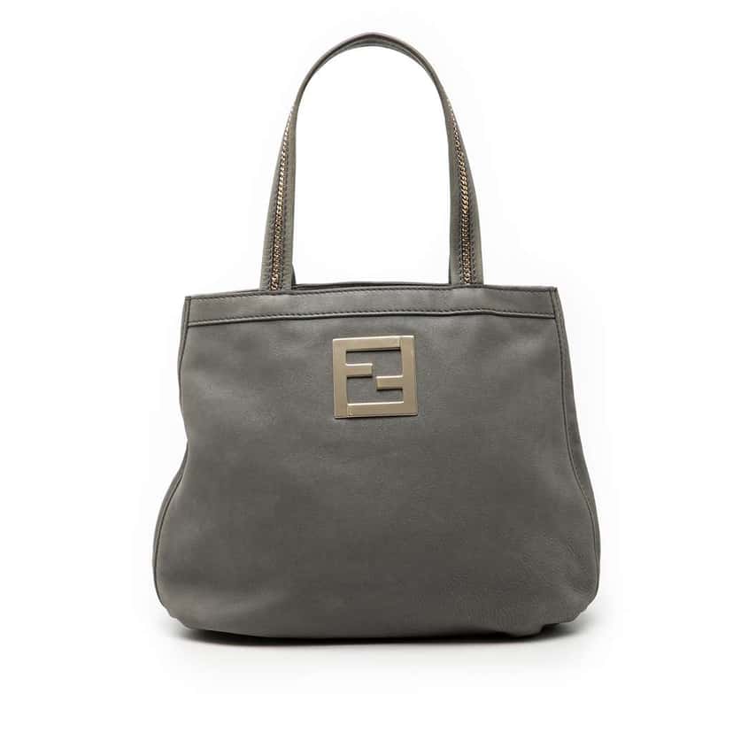 Fendi Nubuck FF Chains Tote Grey Leather Very good condition - Front View