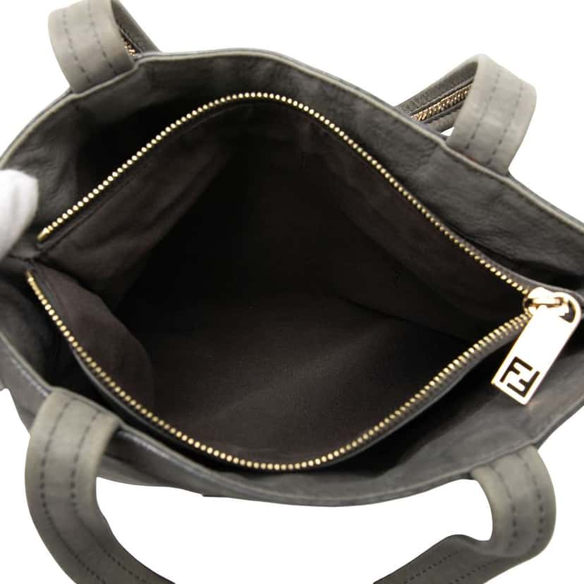Fendi Nubuck FF Chains Tote Grey Leather Very good condition - Model View