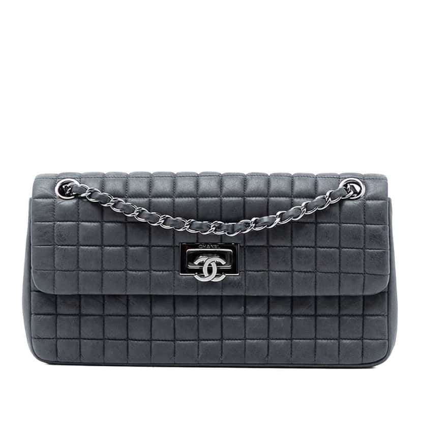 Chanel Chocolate Bar Iridescent Calfskin Bubble Flap Grey Leather Good condition - Front View