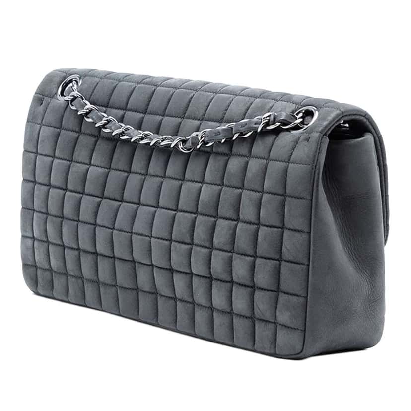 Chanel Chocolate Bar Iridescent Calfskin Bubble Flap Grey Leather Good condition - Back View