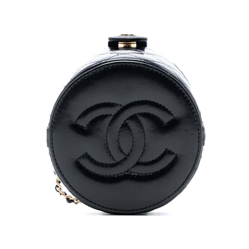 Chanel Mini Quilted Shiny Lambskin Double Sided Vanity Case with Chain Black Leather Good condition - Inside View
