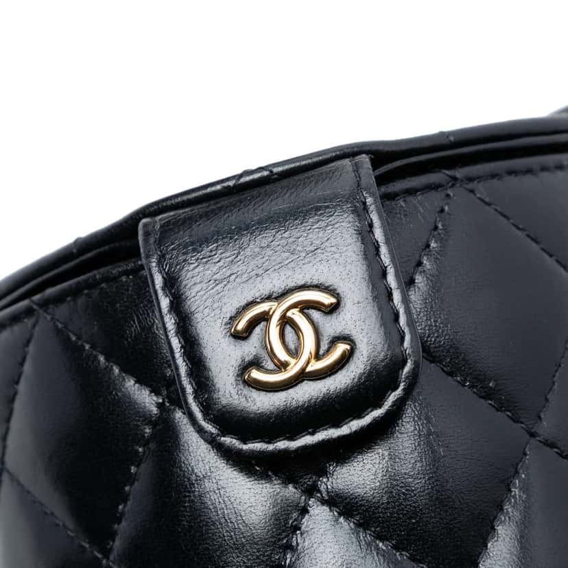 Chanel Mini Quilted Shiny Lambskin Double Sided Vanity Case with Chain Black Leather Good condition - Box View