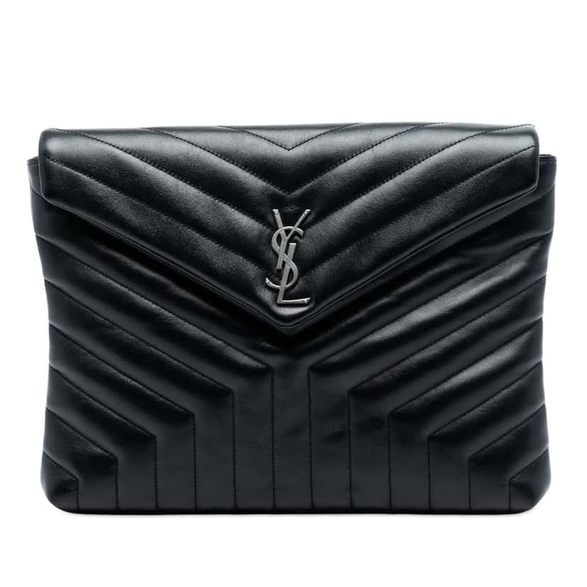 Saint Laurent Matelasse Calfskin Monogram LouLou Document Clutch Black Leather Very good condition - Front View