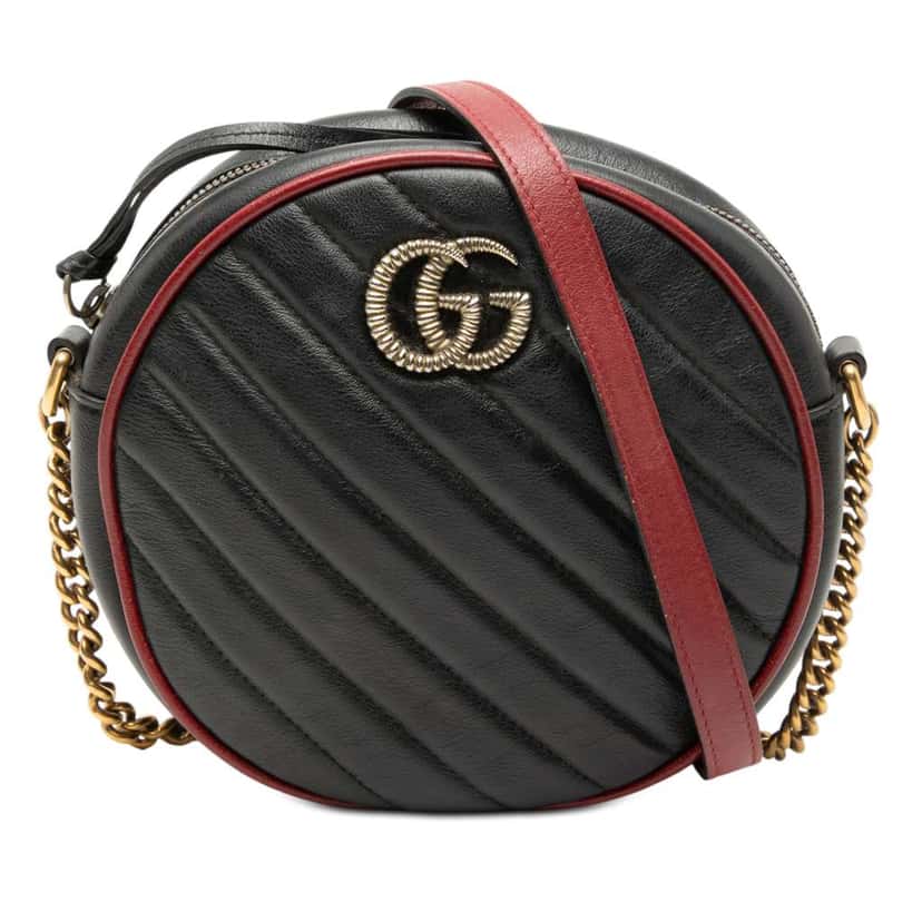 Gucci Mini GG Marmont Matelasse Leather Torchon Round Crossbody Black Leather Very good condition - Front View