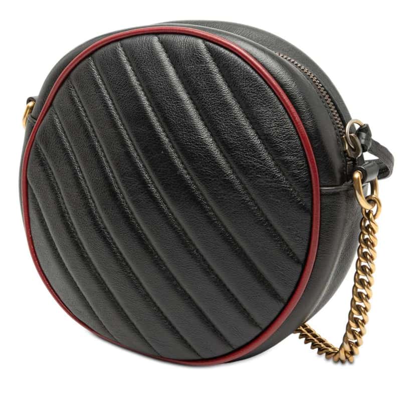 Gucci Mini GG Marmont Matelasse Leather Torchon Round Crossbody Black Leather Very good condition - Back View