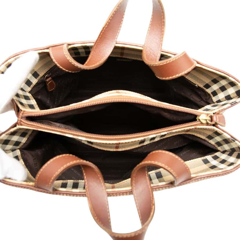 Burberry Haymarket Check Coated Canvas Tote Brown Canvas Very good condition - Model View