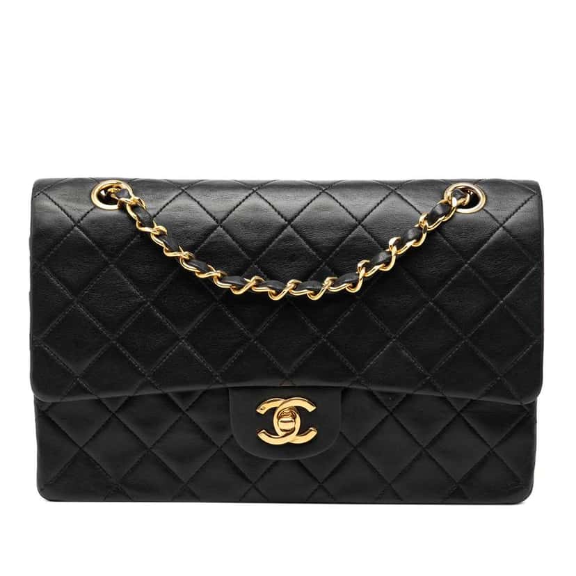 Chanel Medium Classic Lambskin Double Flap Black Leather Good condition - Front View