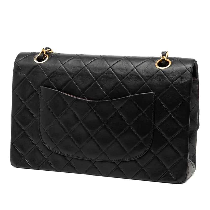 Chanel Medium Classic Lambskin Double Flap Black Leather Good condition - Back View