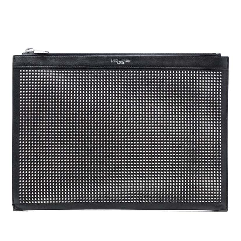 Saint Laurent Studded Leather Clutch Black Leather Very good condition - Front View
