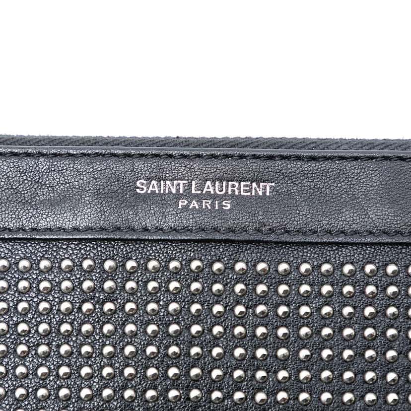 Saint Laurent Studded Leather Clutch Black Leather Very good condition - Box View