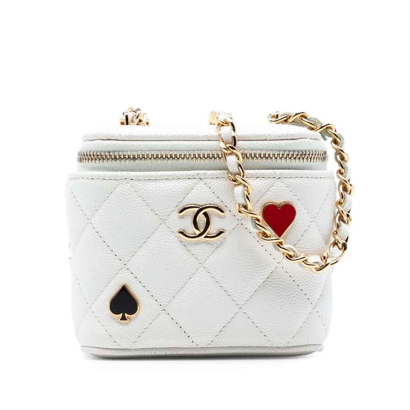 Chanel Mini Caviar Coco Casino Vanity Case White Leather Very good condition - Front View