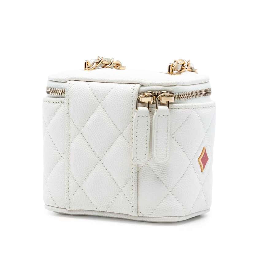 Chanel Mini Caviar Coco Casino Vanity Case White Leather Very good condition - Back View