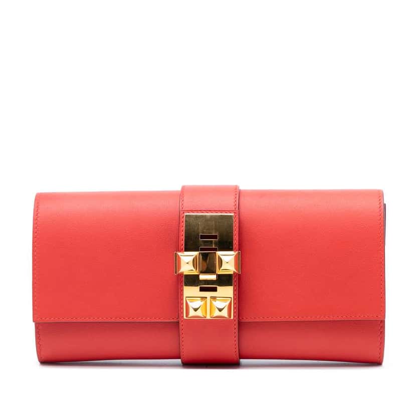 Hermès Tadelakt Medor Clutch 23 Red Leather Good condition - Front View