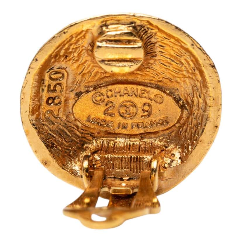 Chanel CC Gold Plated Round Clip On Earrings Gold Metal Very good condition - Inside View