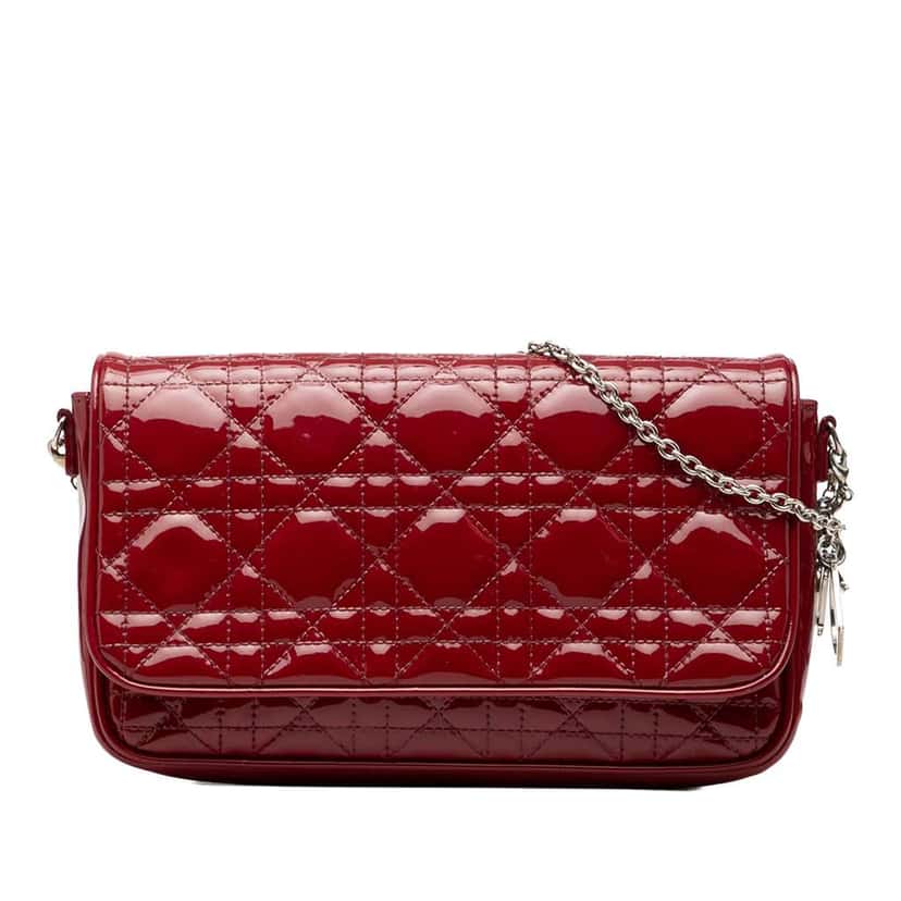 Dior Patent Cannage Lady Dior Wallet On Chain Red Leather Good condition - Front View