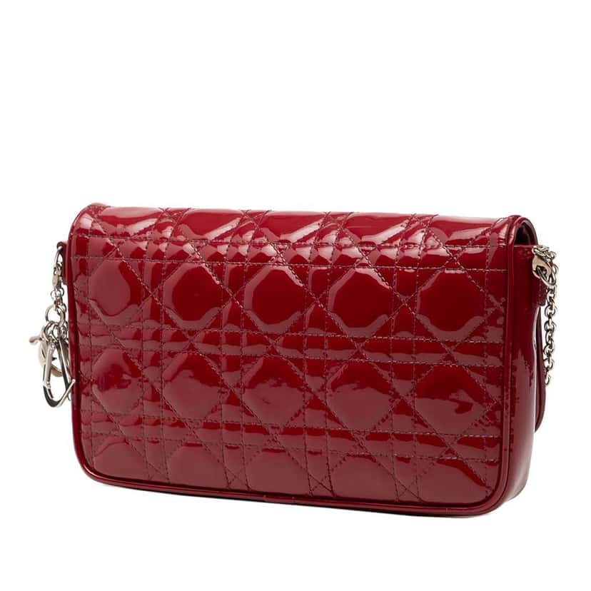 Dior Patent Cannage Lady Dior Wallet On Chain Red Leather Good condition - Back View
