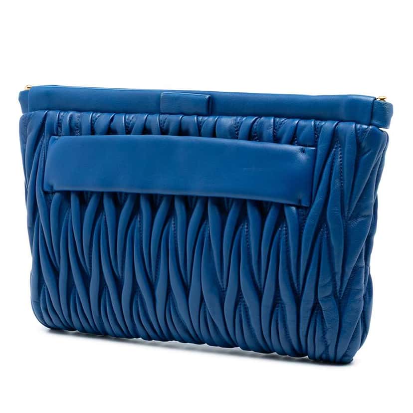 Miu Miu Matelasse Lambskin Clutch Blue Leather Good condition - Back View